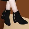 New British Style Winter Boots Women - Round Toe Tassel Furry Lined Mid Heel Ankle Boots Diamond Decor Zip Side