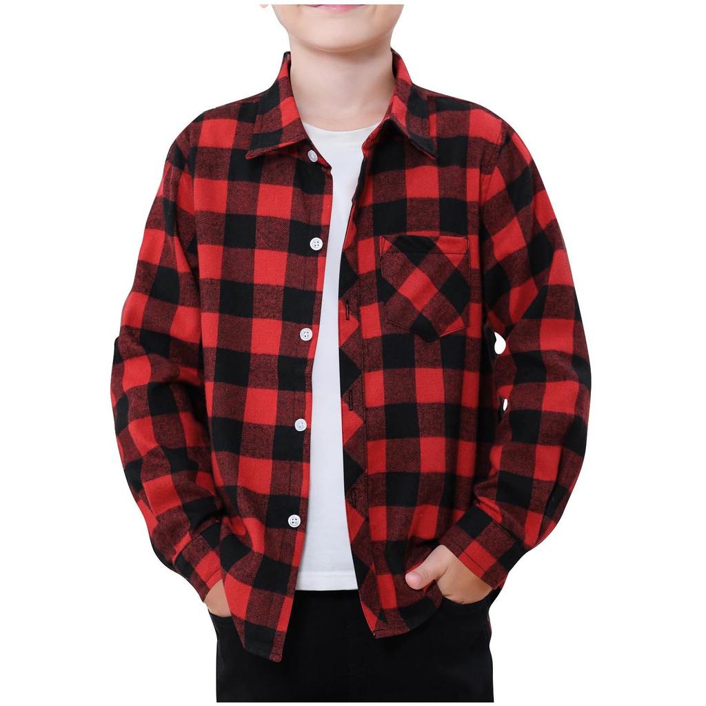 Boys Plaid Flannel Long Sleeve Button Down Shirt Kids Casual Shirts