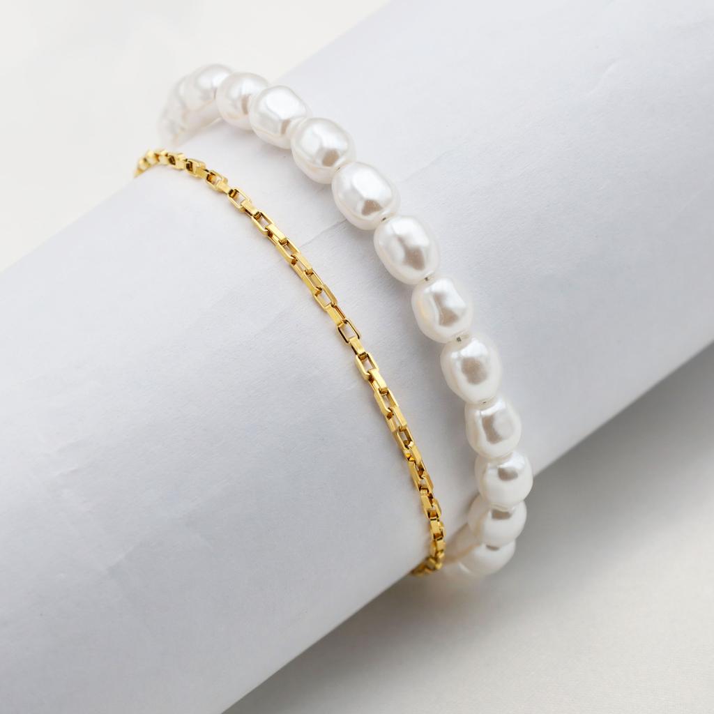 Niche Design Titanium Steel Jewelry Does Not Fade, Fashionable Light Luxury Double-Layer Ot Buckle Pearl Bracelet Women