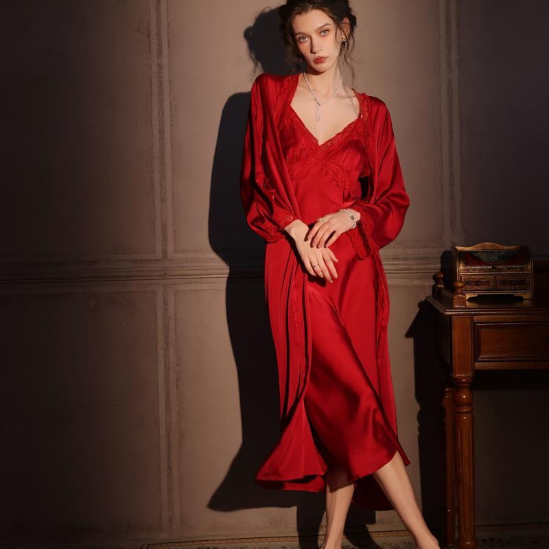 Ice and Snow Silk Sexy Pajamas Women's Long Pajamas Two-piece Set Spring and Summer Thin Pure Desire Suspenders European and American Loungewear