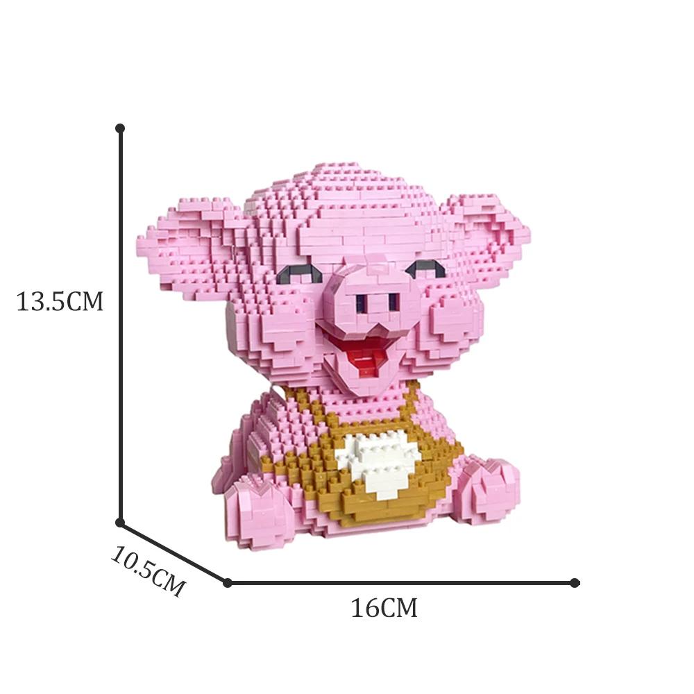 Cute Pink Pig Micro Mini 3D Puzzle Blocks - DIY Stress Relief Creative Building Toy, Zodiac Animal Desk Decor Model for Adults
