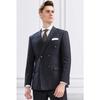 Men's Slim Fit Double-Breasted Gray Striped Suit - British Style Business Casual/Formal Tuxedo for Groom or Wedding.