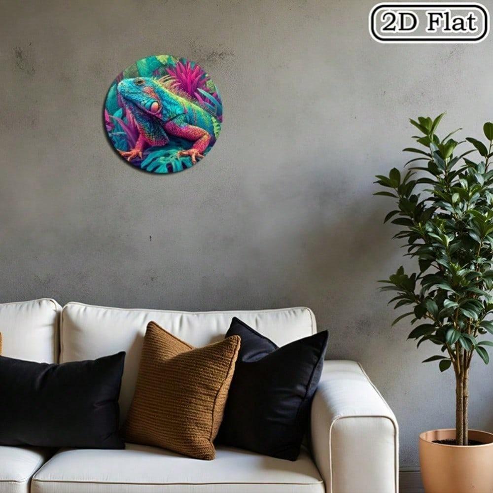 Vibrant Iguana Metal Wall Art Retro Tropical Jungle Reptile Decor Sign 8x8 Inch Aluminum Hanging Plaque For Living Room Outdoor