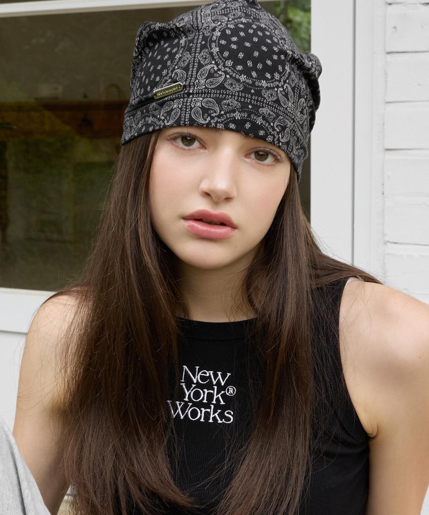 Nyuyogwogseu Summer Paisley Beanie Hat_ Black