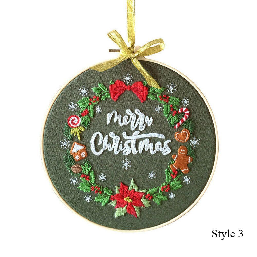 Needle Punch Sewing Accessories Xmas Embroidery Cross Stitch Kit Embroidery Hoop Christmas Ornament