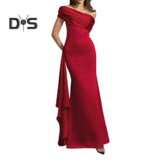 

Женское вечернее платье с косым вырезом и открытыми плечами, без рукавов, плиссированное, со шнуровкой, декор в виде пояса, нестандартный дизайн, облегающее платье для выпускного вечера, летнее платье макси M красный