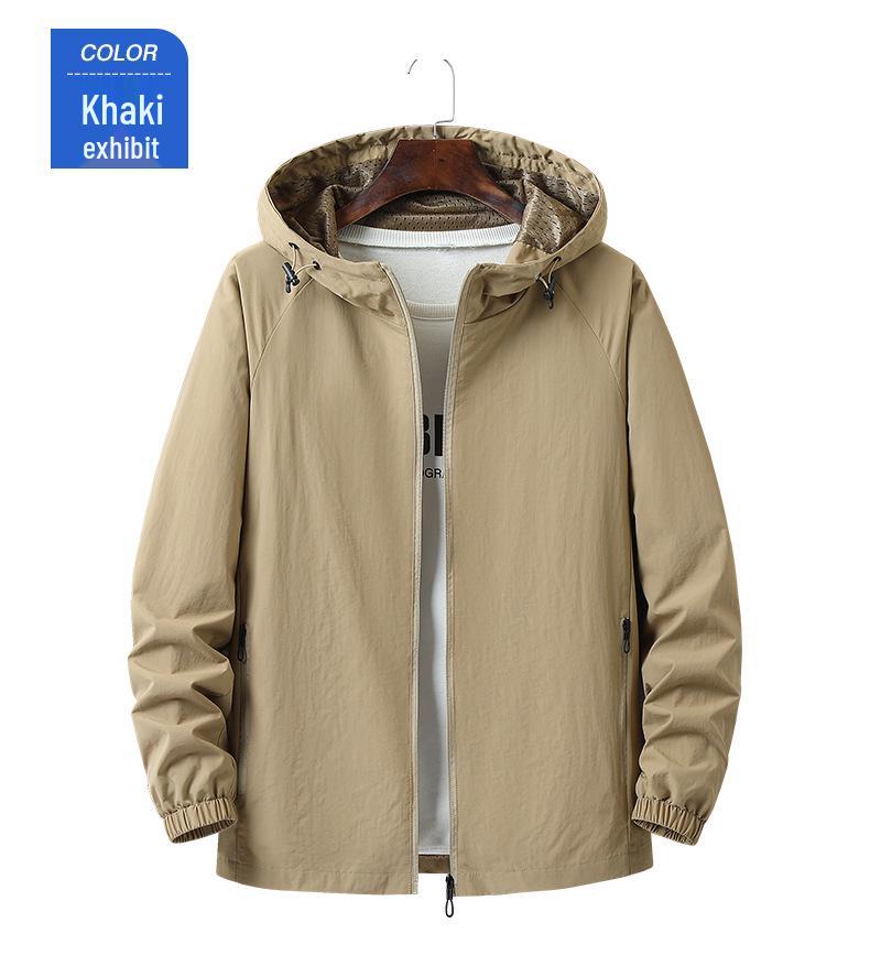2025 Men's Lightweight Nylon Hooded Jacket: Casual Solid Color Workwear for Middle-Aged and Elderly
