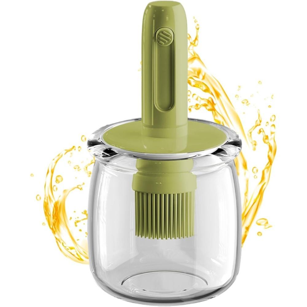 

Oil Dispenser with Lightweight Vinegar Bottle and Detachable Brush, Cooking Tools Sauce Storage Rack Kitchen Gadgets зелений