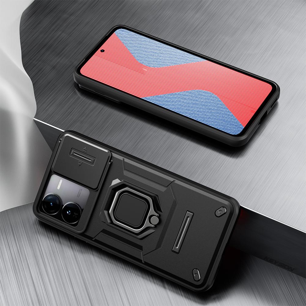 KEYSION Stoßfeste Hülle für IQOO Z9X 5G Schiebe-Push-Pull-Kameraobjektivschutz Ringständer Handy-Rückabdeckung für für VIVO IQOO Z9X