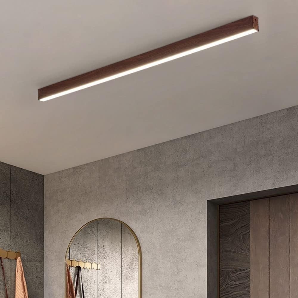Wood LED Ceiling Lamp Linear Flush Mount Ceiling Light Fixture Long Strip Dimmable Ceiling Light Farmhouse Ceiling Light for Hallway Balcony Entryway
