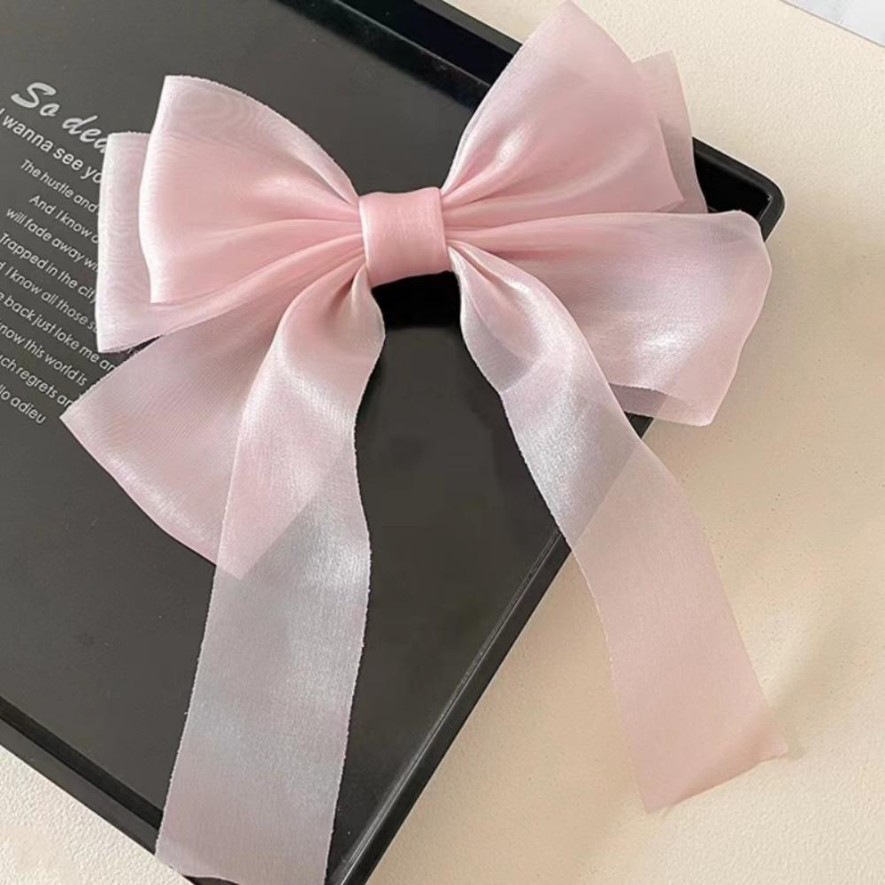 Sweet Colors Shining Satin Bowknot Hair Clip Big Ribbon Bow Barrette Solid Color Scarf Hairpin Ponytail Clip Hair Accessories