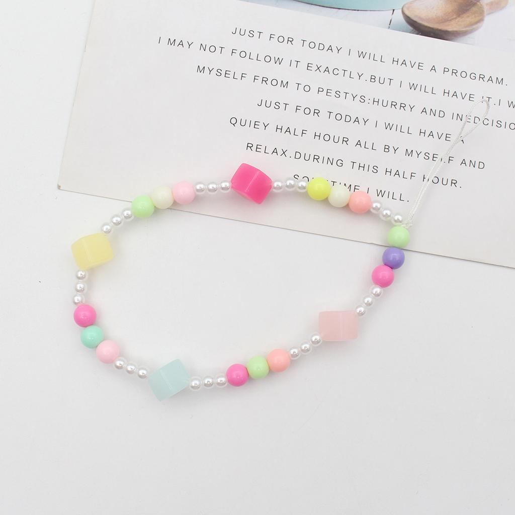 Süßes Mädchen kurzes Smiley-Gesicht Stern Handykette Farbe weicher Ton gemischte Perlen Handyanhänger Schmuck.