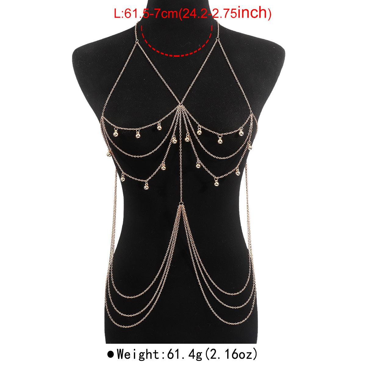 

Цепочка для тела с колокольчиком, цепочка для груди, женская, пляжный стиль, сексуальная, геометрическая, многослойная, без спины, цепочка на талию