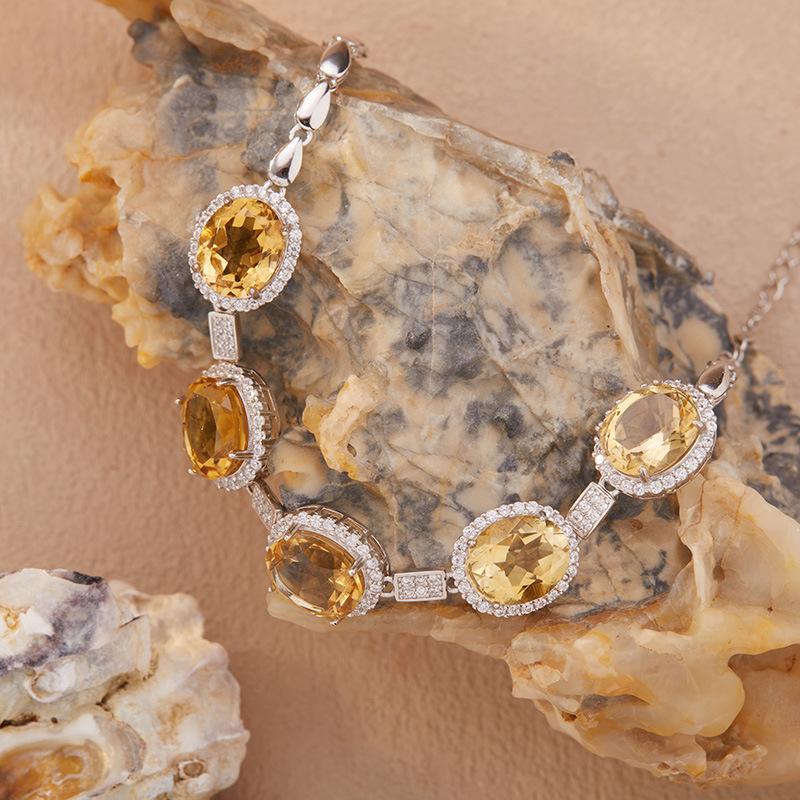S925 Sterling Silver Color Treasure Jewelry Natural Citrine Amethyst Topaz Bracelet Women