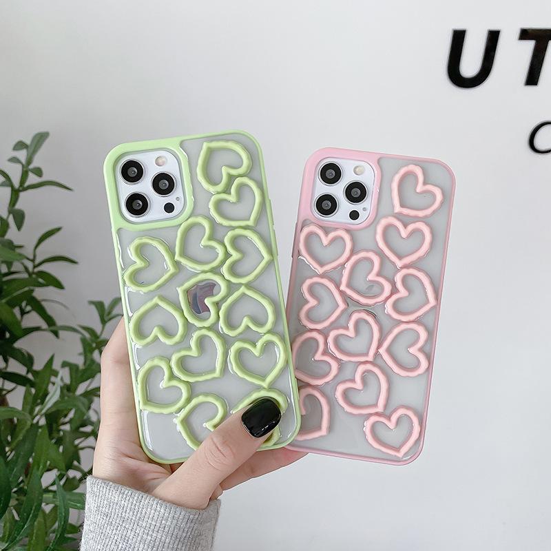 Iphone16Promax Case For Apple 15Pro Solid Color 17 Hollow Love Heart 14 Drops Of Glue Women