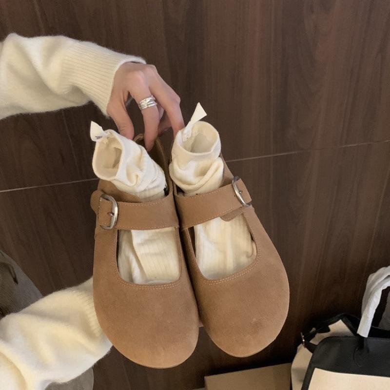 Plateau-Damenlederschuhe neuer Herbst Ein-Wort-Riemen flache Mary Jane Einzelne Schuhe Doudou-Schuhe