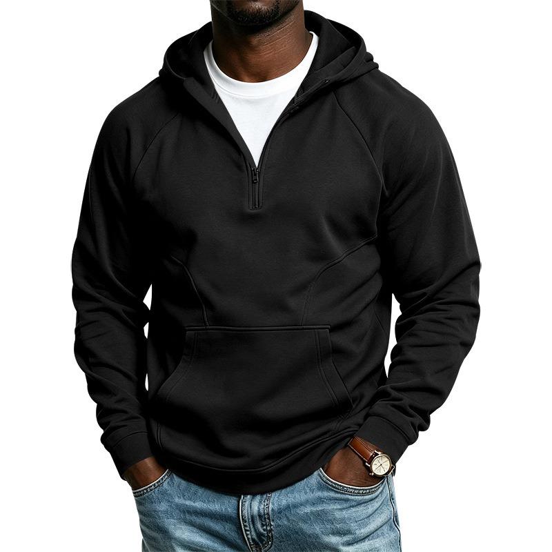 Men S Half Zip Hooded Fleece Lined Loose Fit Spliced Knit Sweatshirt