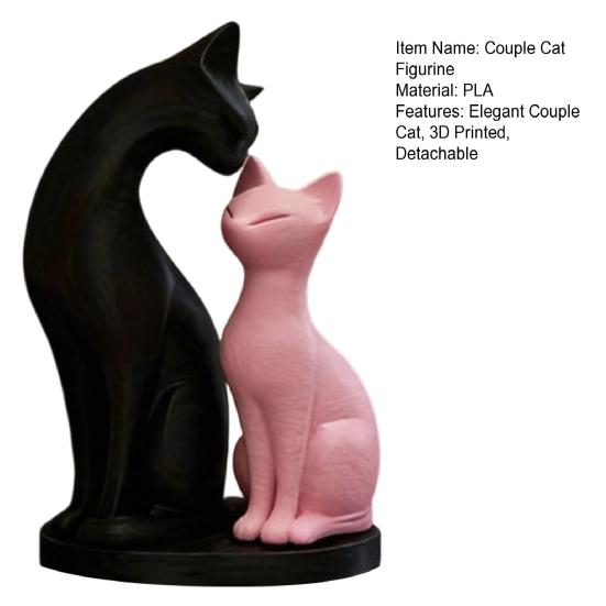 Detachable Cat Couple Sculpture 3D Printed Elegant Couple Cat Figurine Romantic Cat Lover Ornament for Home Living Room Office Desk Decor