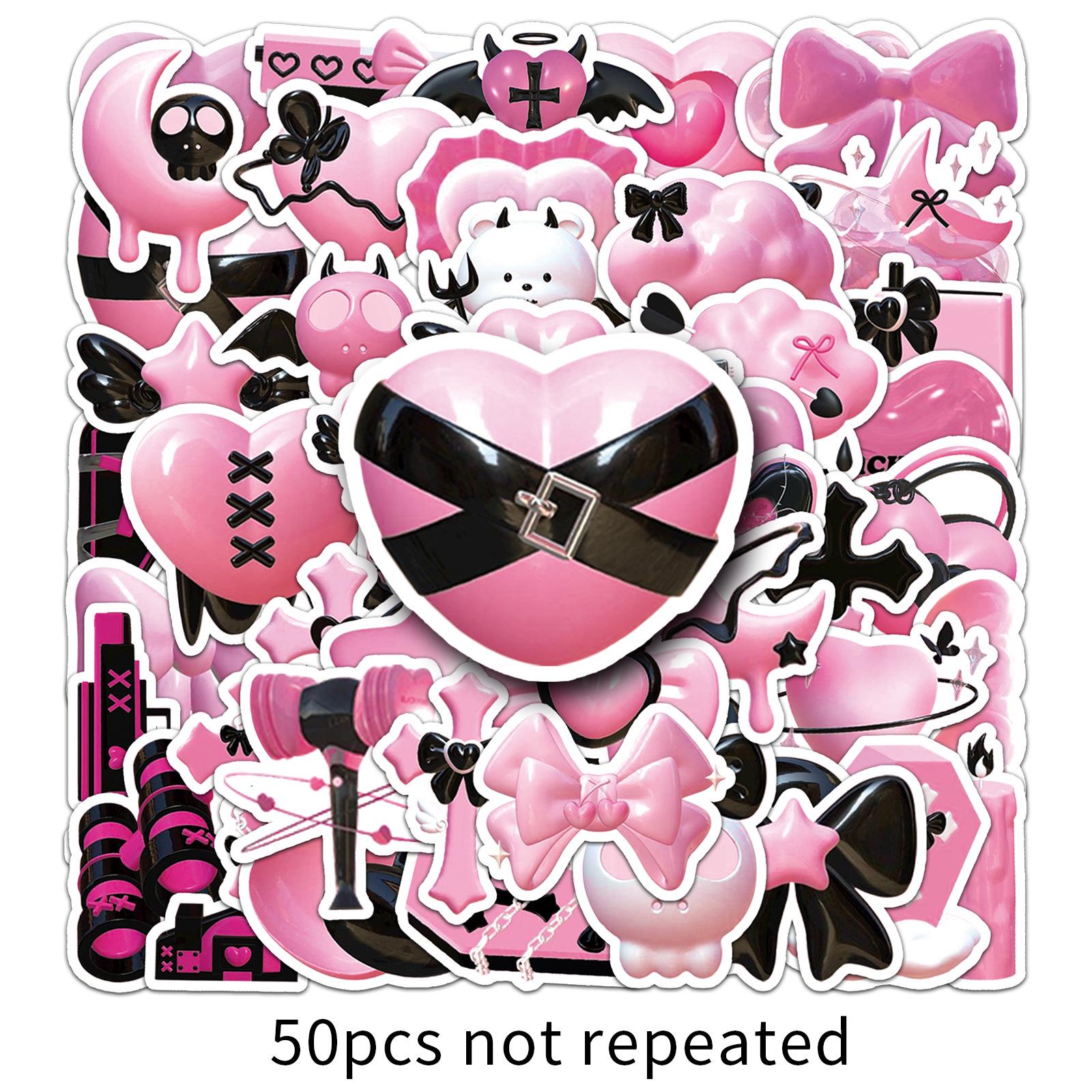 50pcs 3D Black Pink Graffiti Style Waterproof Stickers for DIY Phone Case and Suitcase
