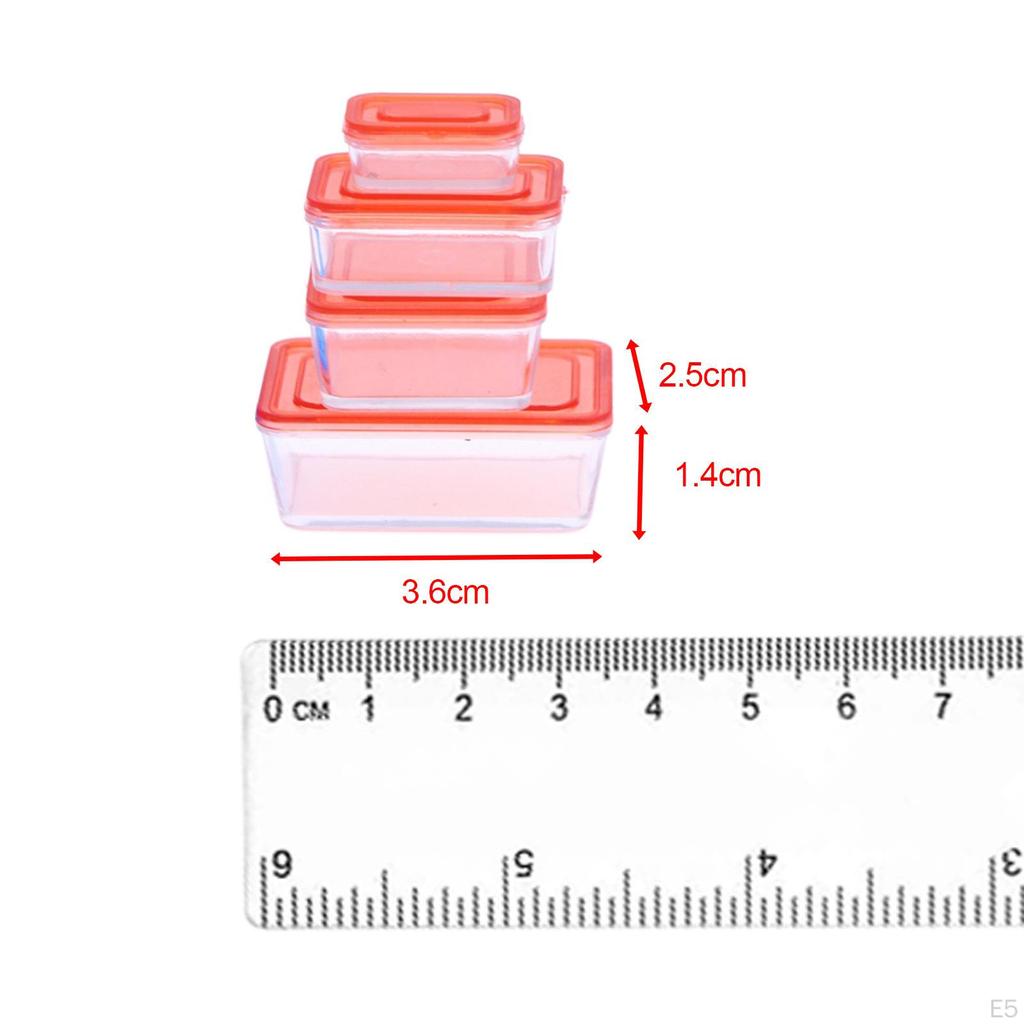 4 Pieces Dollhouse Bento Lunch Boxes 1/12 Box Refrigerator Fresh Keeping Decoration