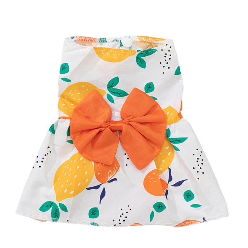 Spring Summer Pet Flower Print Skirt with Bowknot Decors Outdoor Walking Dogs Rabbit Universal Dress Lightweight