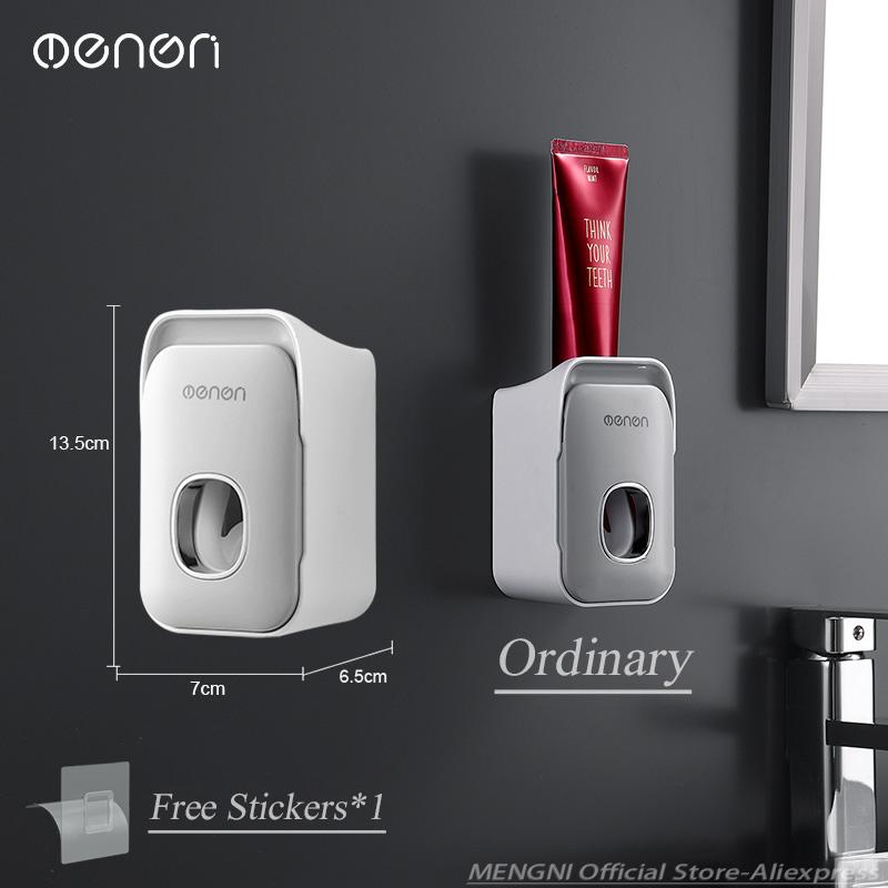 Premium MENGNI Automatic Toothpaste Dispenser Wall-Mounted Bathroom Toothpaste Squeezer Punch-Free Toothbrush Holder Rack Bathroom Acces