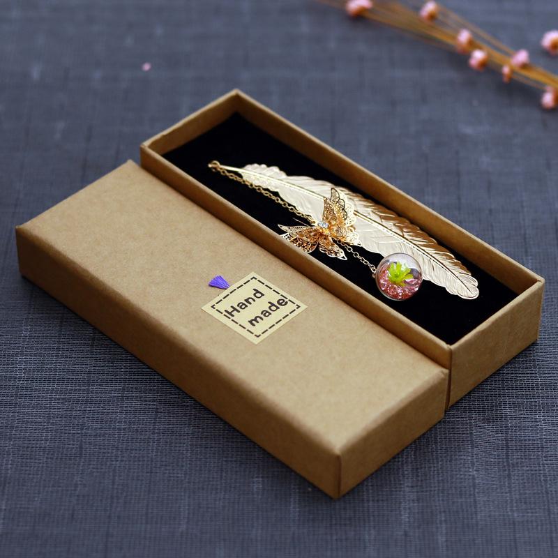 Classical Chinese Style Cicada Wing Metal Feather Bookmark with Leaf, Butterfly, and Dried Flower Accents