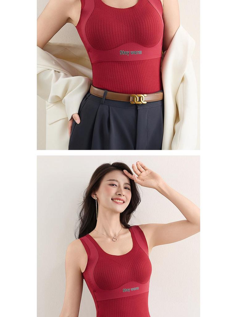 VCTEORAI Plus Size Velvet-Feel Slimming Warm Vest with Built-in Cups, Pilling-Resistant, Anti-Static Undershirt