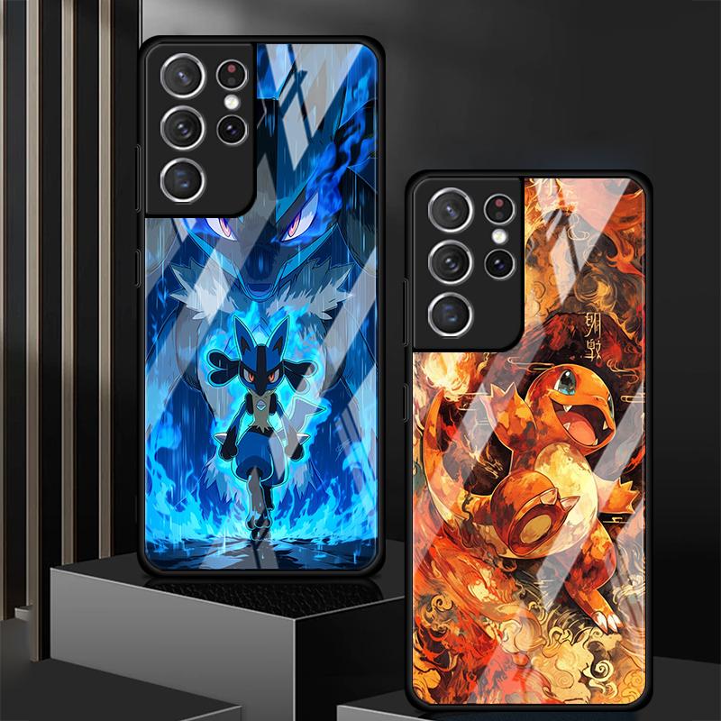 Cute Pikachu Pokemon Glass Case for Samsung Galaxy S26 S25 Ultra S23+ S25+ S24 S22 S20 FE S23 Plus S24+ S21 Luxury Phone Cover