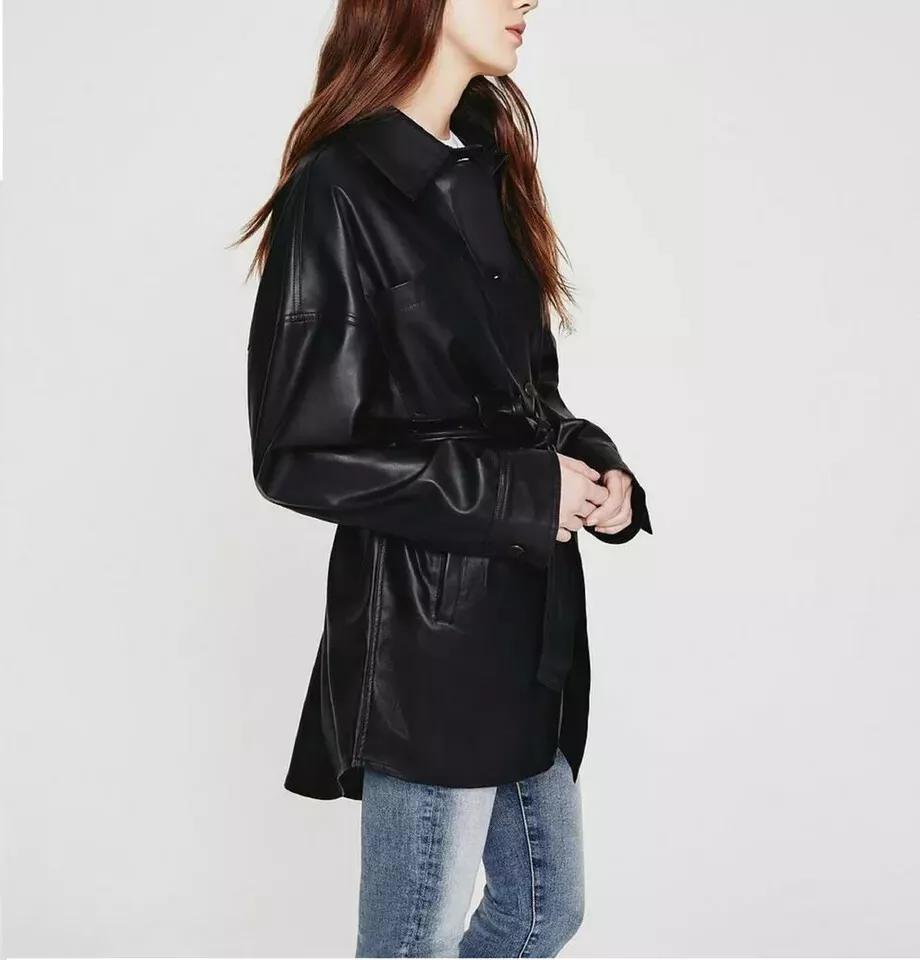 Women's Genuine Lambskin Leather Shirt Stylish Black Handmade Casual Formal Wear