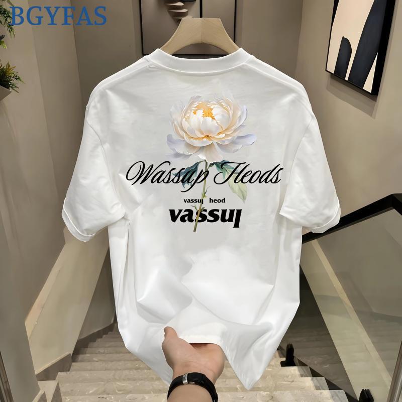 High-end men s short-sleeved t-shirt pure cotton 100% Xinjiang cotton backing men s and women s summer 2025 new half-sleeved top rose S