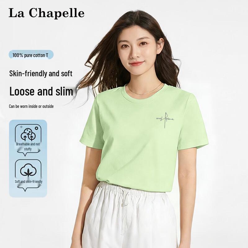 La Chapelle Women s 2026 Summer Cotton Script Graphic T-Shirt L