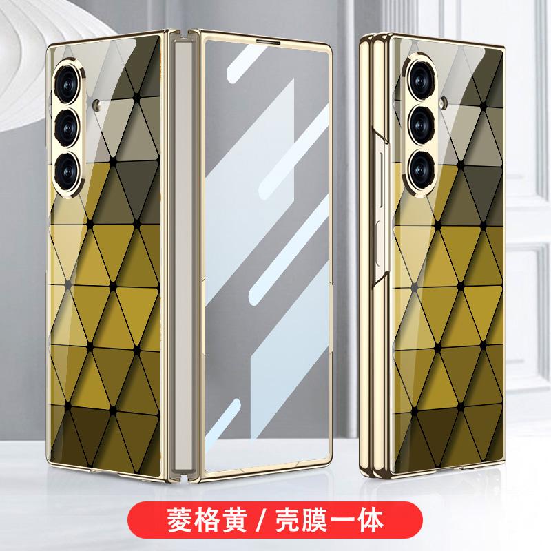 Luxury Plating Painted Glass Case for Samsung Galaxy Z Fold 7 6 Back Screen Glass Protective Cover for Galaxy Z Fold7 Case