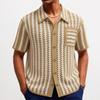 Men's Knit Short Sleeve Shirt Casual Button Down Shirt Vintage Knitted Golf Beach Collared Shirts Tops Crochet Hollow Out Summer Vacation Top for Men