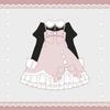 [Milky Time] 3-Piece Set: Lolita Dress, Jumper Skirt, and Power Shoulder Strap with Blouse (Pink x Black)