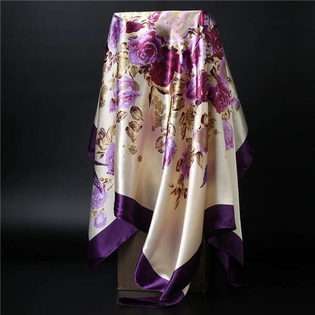 90*90cm Square Silk Scarf Women Shawl Print Satin Hijab Female Luxury Brand Square Lady Muffler Coverchief Bandanna Pareo Girl