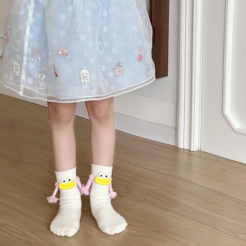 Girls' Cute Pink Knee-High Slouch Socks with Quirky Braids - Summer Thin Edition