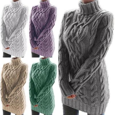 Abito Maglione Invernale da Donna a Collo Alto Lavorato a Maglia Caldo Spesso Retro Pullover Manica Lunga Autunno Moda Donna