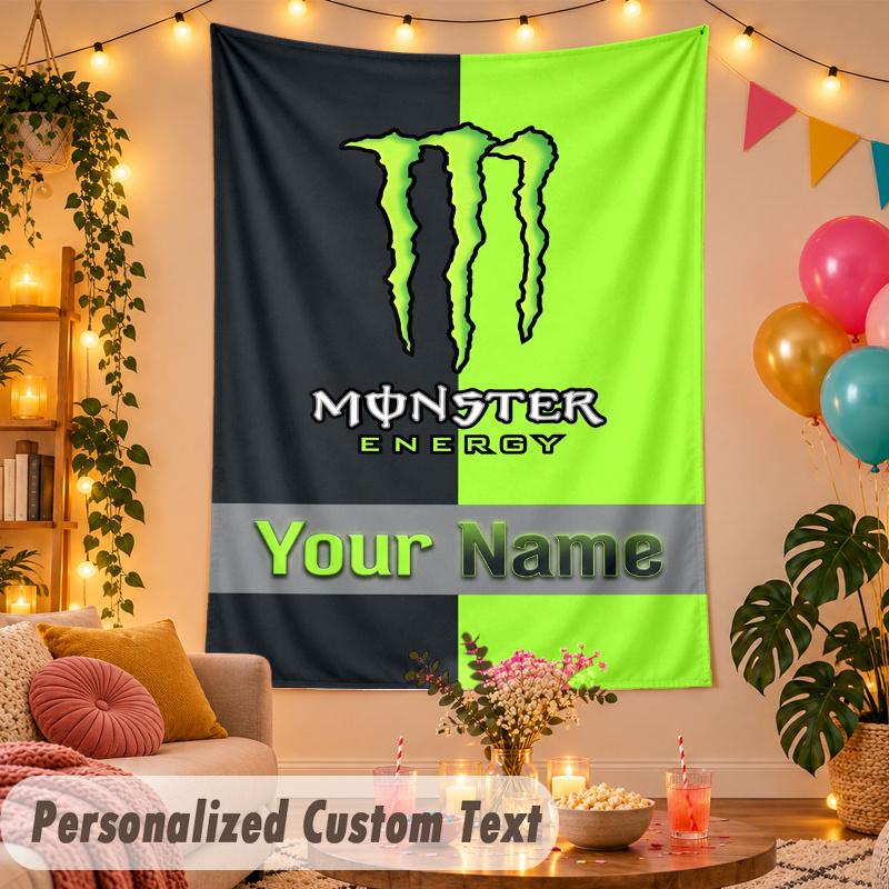 Monster Energy Personalized Wall Tapestry Custom Name Text Polyester Hanging Decor Home Room
