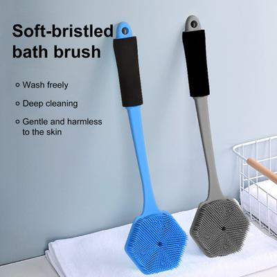 Silicone Bath Brush Long Handle Double-Sided Brush Head Gentle Back Scrubber Deep Cleaning Multi-Functional Massage Brush