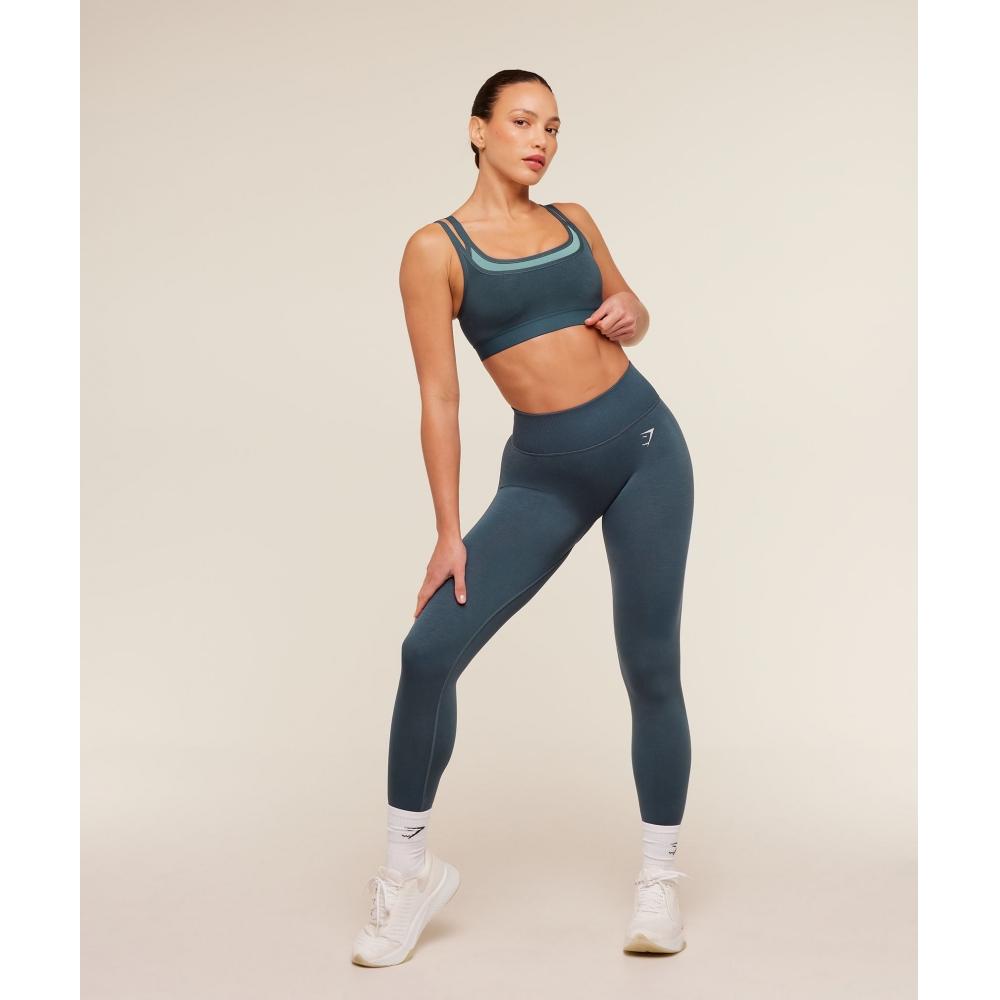 Gymshark Interval Seamless Medium Support Sports Bra Stealth Blue Storm Blue B5c