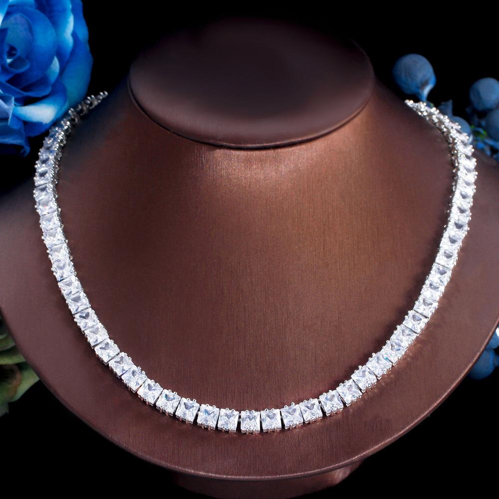 Hip Hop Rap Hipster Naszyjnik z Pełnymi Diamentami Jednorzędowy Kwadratowy Diament Cyrkonia Łańcuszek na Szyję Akcesoria Biżuteria