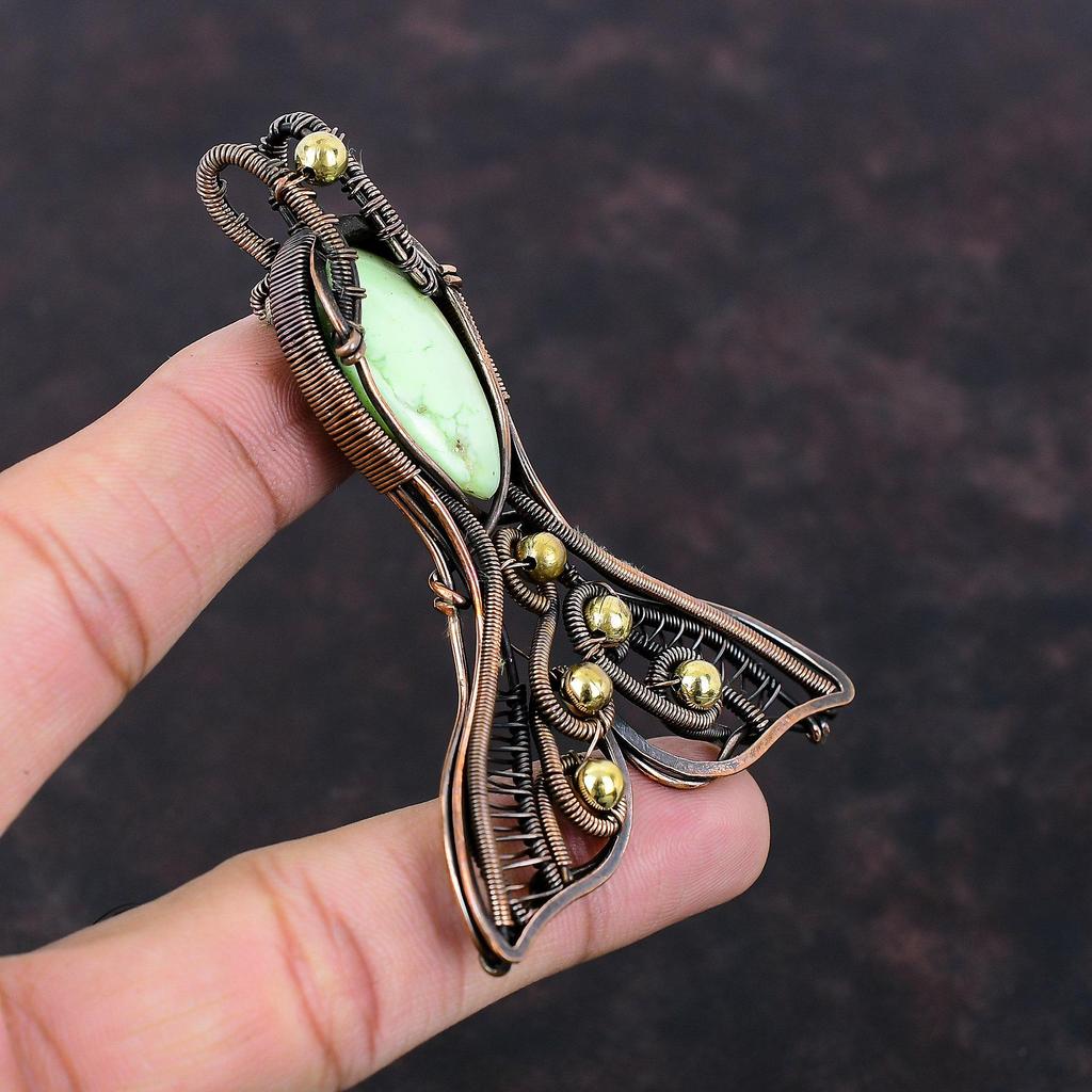 Lemon Chrysoprase Pendant Copper Wire Wrapped Jewelry Gemstone Pendant Women Jewelry Handmade Copper Wire Wrap Pendant Fish Pendant For Gift