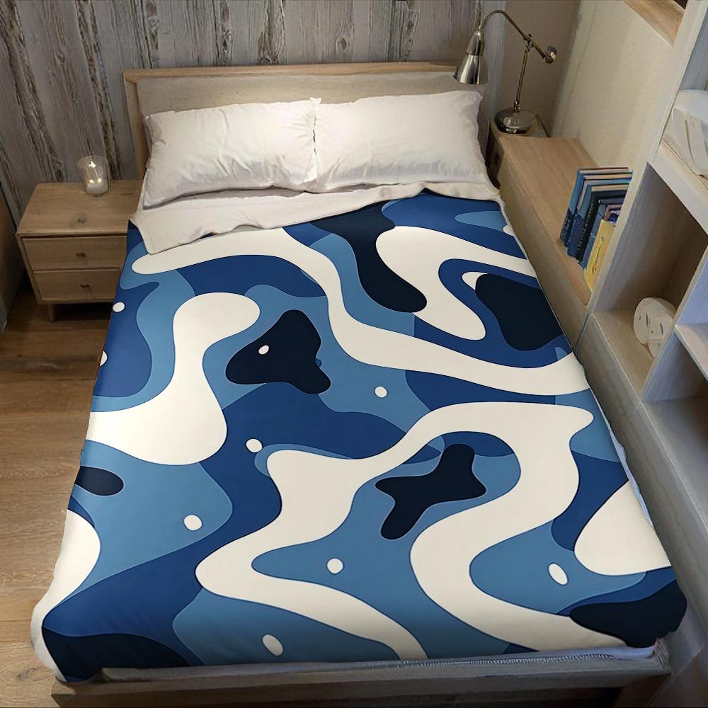 Blue Swirls Flannel Blanket Warm Soft Halloween Christmas Couch Warm Cozy Decorative Decor Gift for All Season