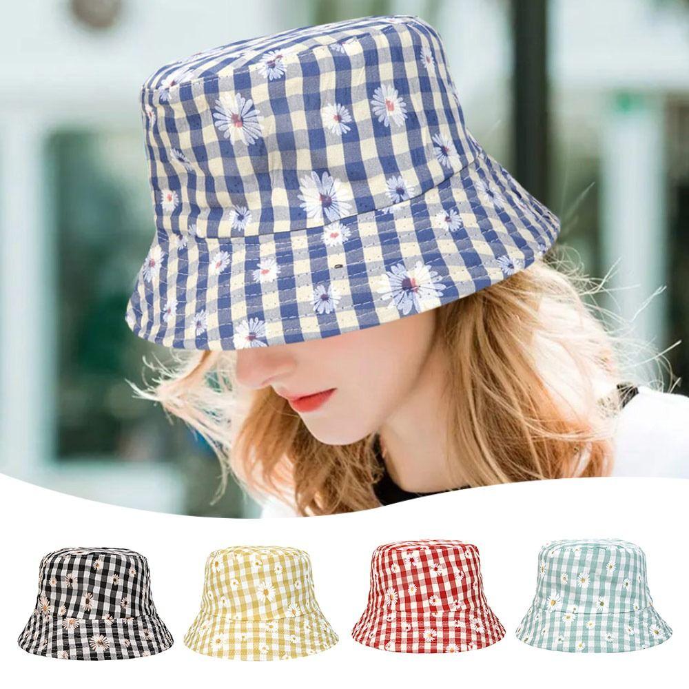 

Sun Protection Sun-Shade Women Bucket Hat Daisy Printed Sun Hat Fashion Fishing Caps Summer красный