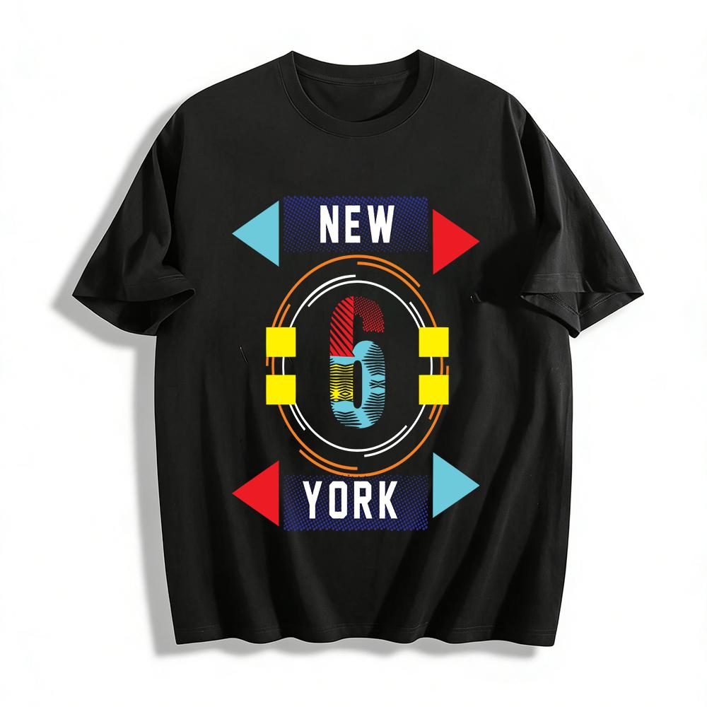 

Vintage New York No.6 Print Casual T-Shirt Unisex Loose Trendy Tee Pure cotton T-shirt XXS