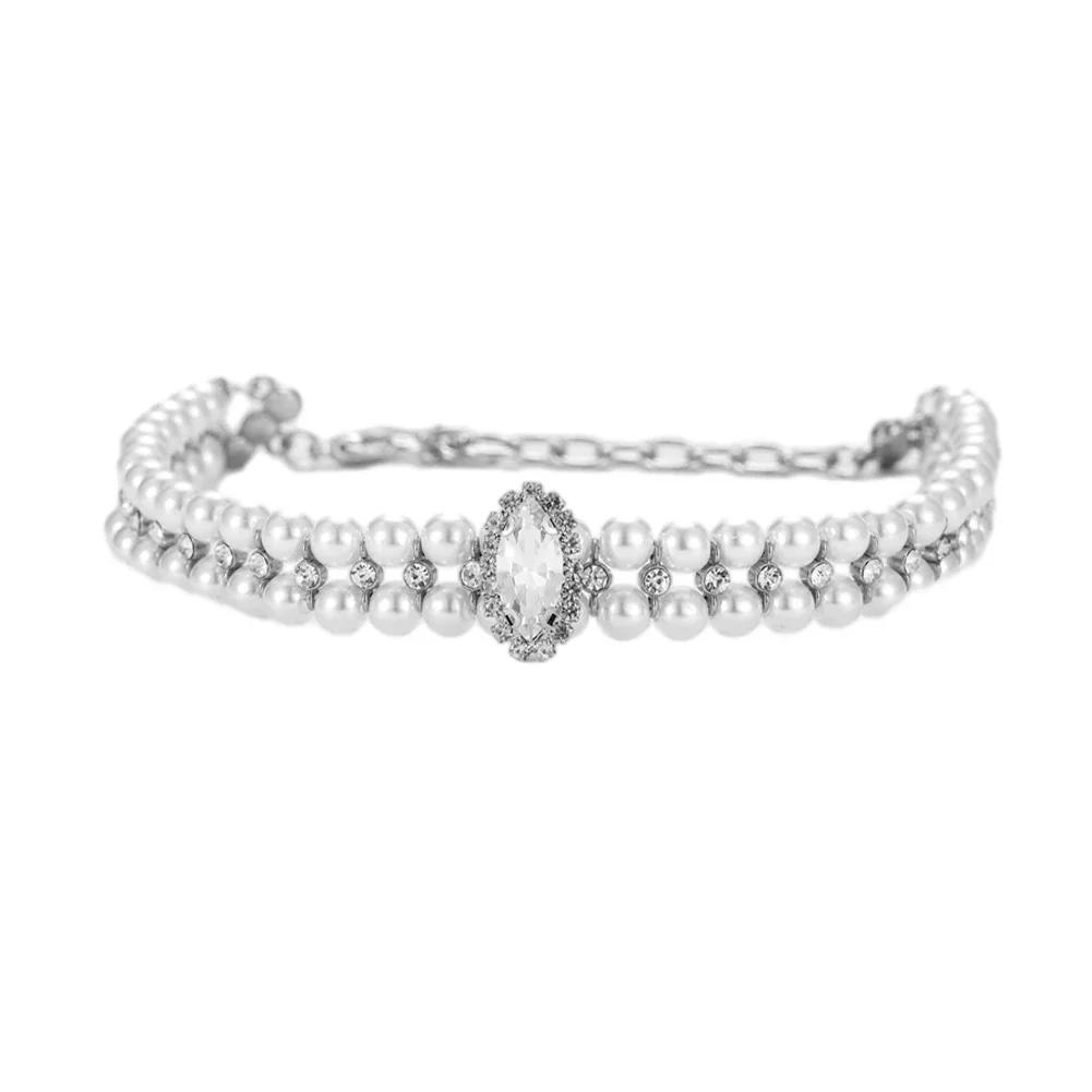 Luxury Pet Dog Pearls Collar and Leash Pearls Puppy Necklace Leather Pearl Leash with Crystal Rhinestone Small Dog Accessories