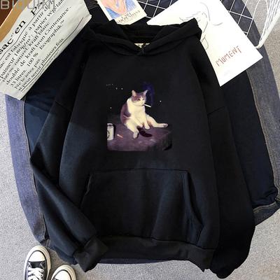 Funny Smoking Cat Meme Hoodies Cigarette Cat Cartoon Print Sweatshirt Cat Lover Unisex Pullover Stupid Brainrot Gift Streetwear Men Women Anime Jacket