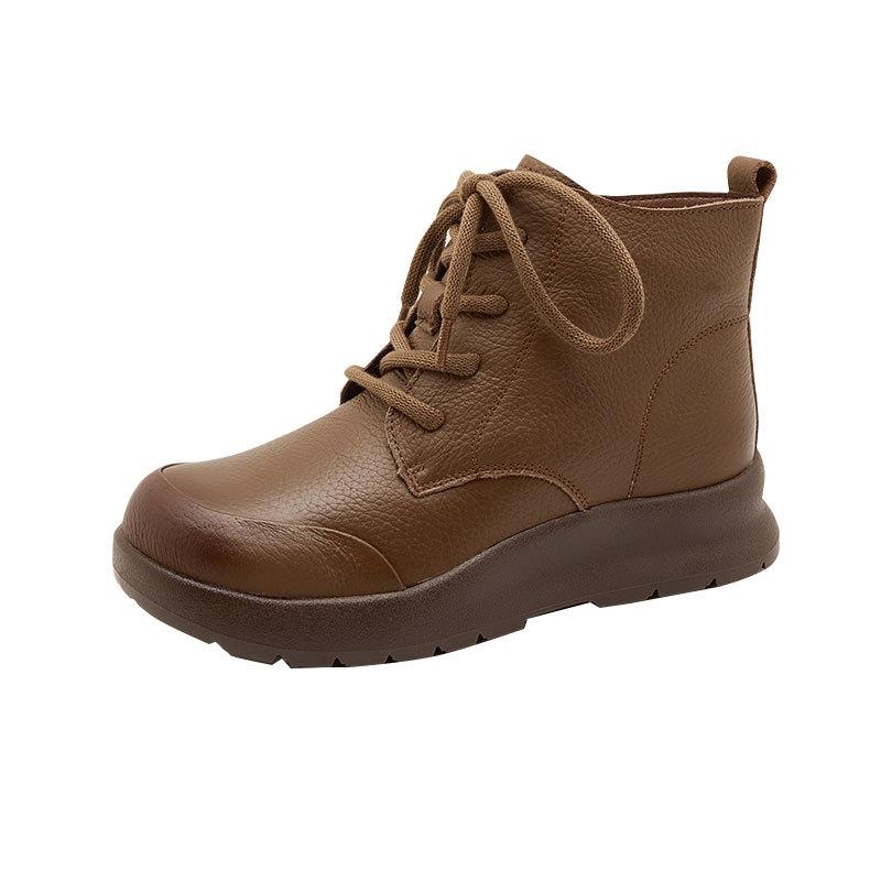 2026 Autumn and Winter Fashion Korean Version Thick Soled Lace Up Women's Wool Leather Boots