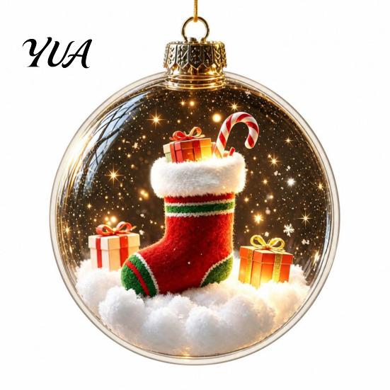 Christmas Gift Exchange Souvenirs Glowing Story Ornament, Mini Holiday Scene Light Up Ball Tree Hanging Ornaments Decoration, Acrylic Clear